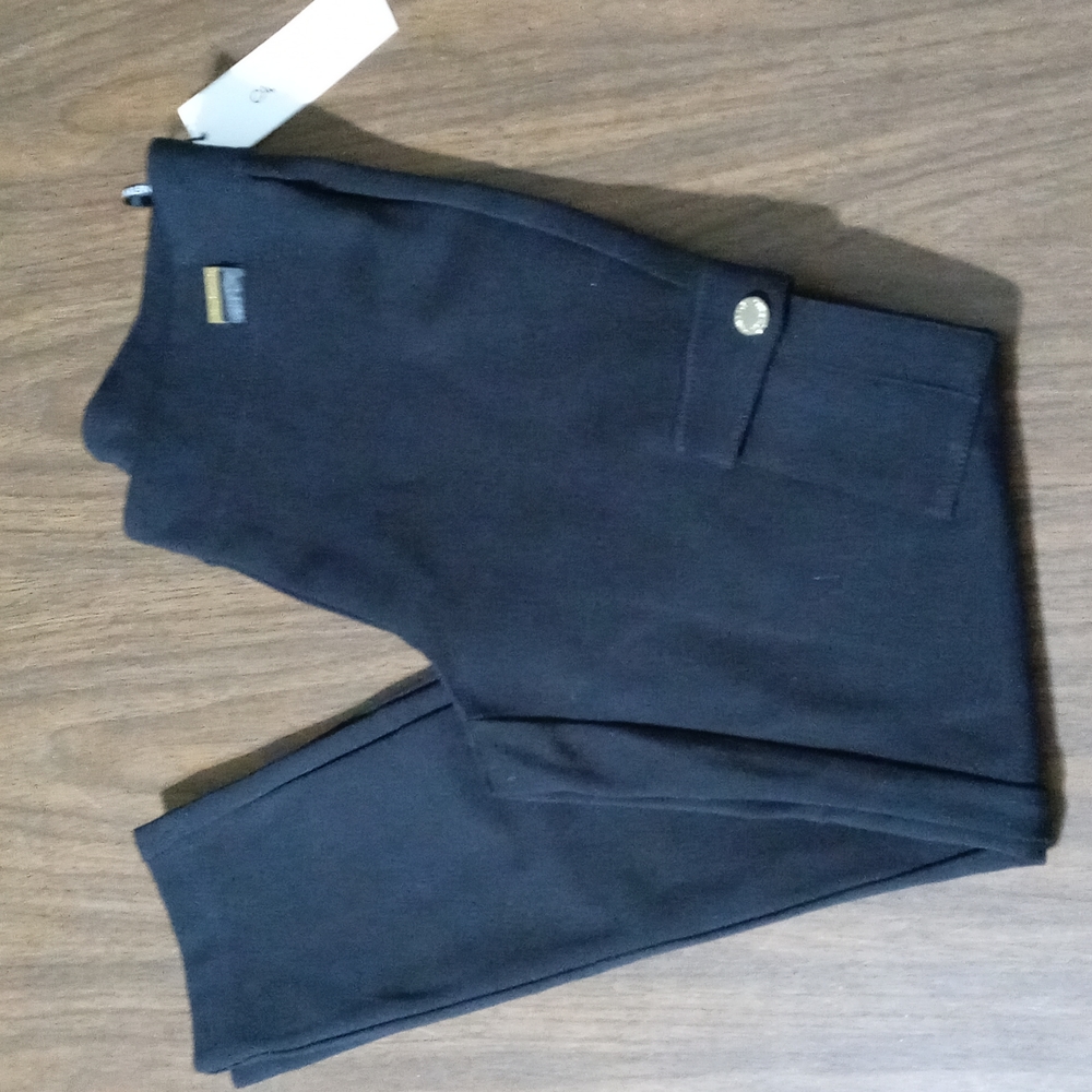 Calvin Klein Black Stretch Fitted Trousers Women's XS NWT Gold Accents w/Pockets